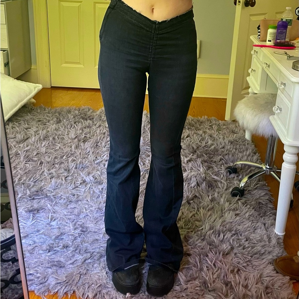 BDG low waisted black flare scrunch jeans Y2K
